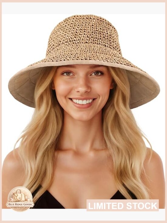 Wide Brim Straw Bucket Hat UV Protection Packable Handwoven Beach Travel main image 5